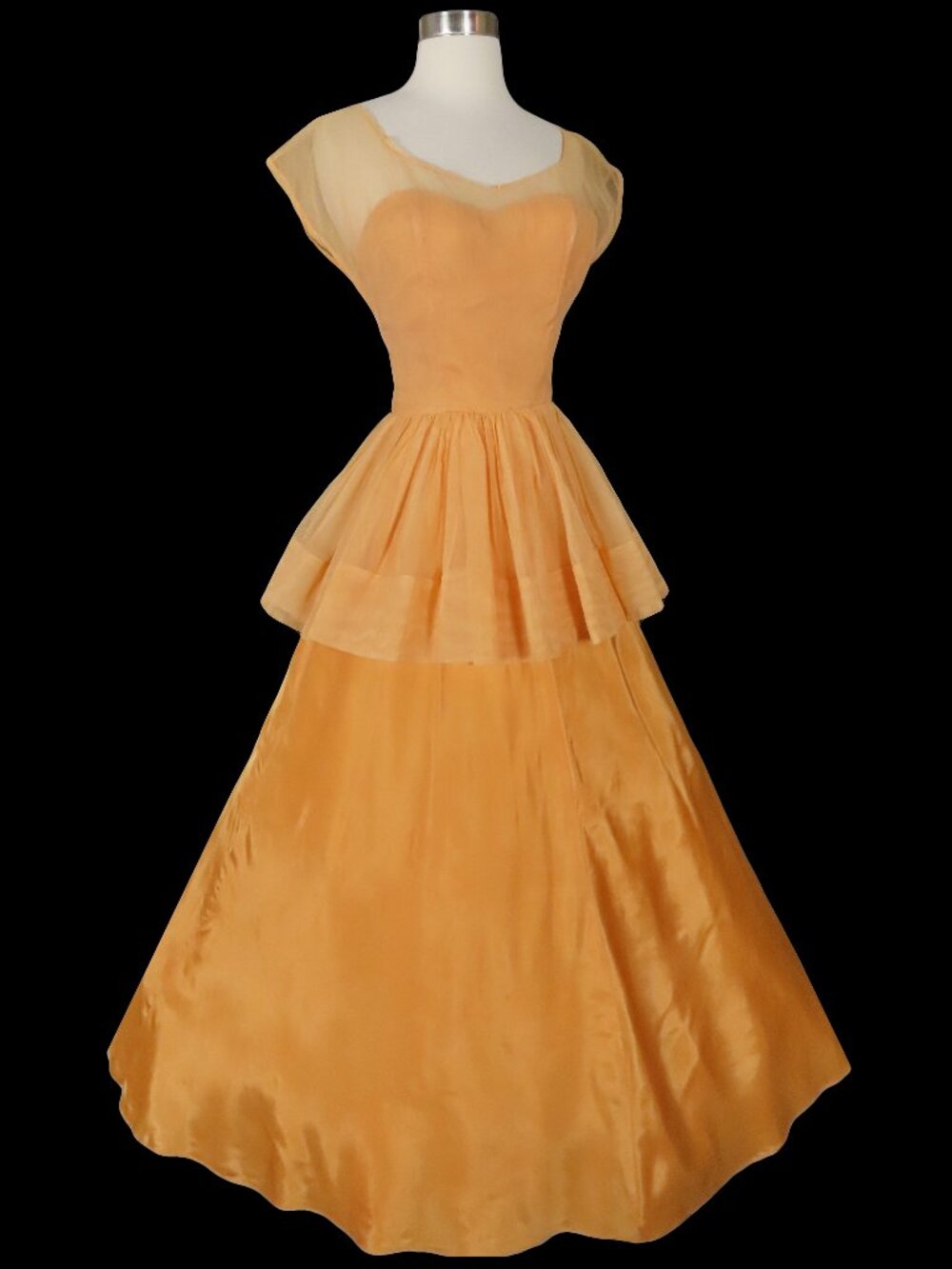 Vintage 40s Peach Peplum Formal Gown Bridal Prom Party Dress XS S Small 1940s